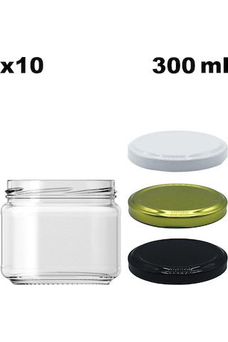 Afracam 300 ML Siyah Metal Kapaklı Şeffaf Cam Kavanoz 10 Adet