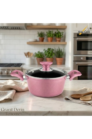 18 Cm Granit Derin Tencere Cam Kapak - Mürdüm Mürdüm