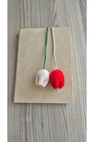 Kırmızı Lale Örgü Kitap Ayracı Amigurumi Kitap Aksesuarı Hediyelik