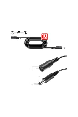 10 Metre Power Adaptör Uzatma Kablosu Wifi & Cctv Kamera Uyumlu 12v Dişi Erkek 22awg Kablo