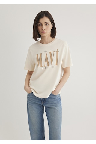 Mavi - Mavi Logo Baskılı Bej Tişört 1611990-70008 Bej