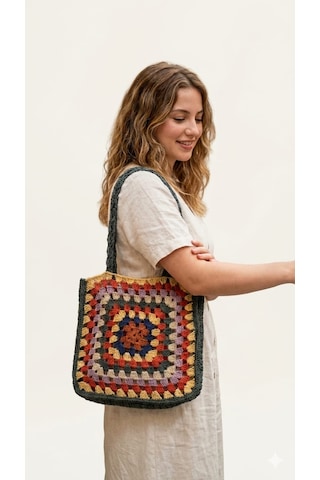 Minastile El Örgüsü Çanta, Örgü Çanta, Handmade Çanta, Tığ İşi Çanta, El Emeği Çanta, Tasarım Çanta. Çok Renkli