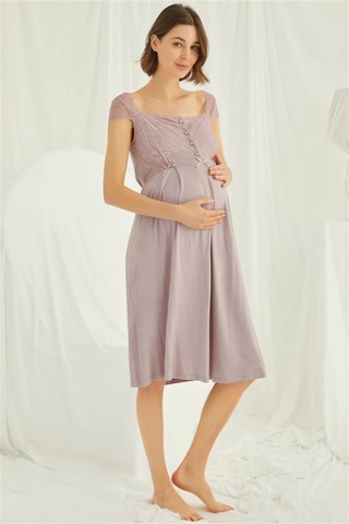 Monamise 18438440 Kadın Vizon Hamile Lohusa Seti Sabahlık Gecelik Pijama Takım