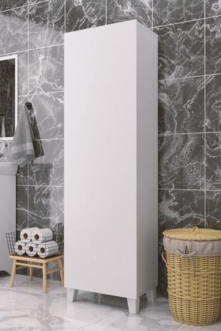 Çok Amaçlı Kapaklı Banyo Dolabı - Yüksek Raflı, Dar Alanlara Uyumlu Depolama Dolabı - Beyaz - 54cm