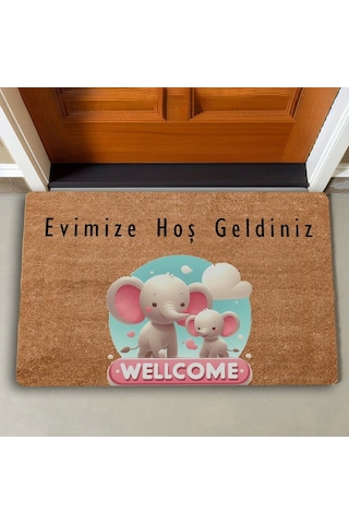 Valerine Life Sevimli Pembe Yavru Filler Evimize Hoş Geldiniz Kapı Önü Paspası 45x70cm
