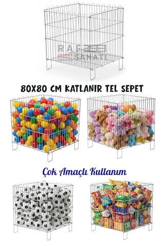 Katlanır Tel Havuz Sepeti 80x80 Cm Market Ve Mağaza Promosyon Sepeti Metal Havuz Sepet