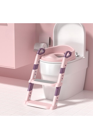 Dekohop Çocuk Merdivenli Klozet Adaptörü Yükseklik Ayarlı Pratik Pembe