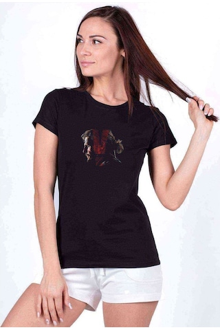 Metal Gear Solid V The Phantom Baskılı Siyah Kadın Tshirt (534684638)
