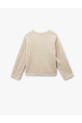 Koton Düğmeli Cepli Uzun Kollu Yuvarlak Yaka Crop Peluş Bomber Ceket Bej 6wak20260ew Ekru