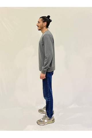 Erkek Bisiklet Yaka Rahat Kalıp 3 İplik Kalın Ar Nakışlı Sweatshirt Spr24sw33 Antrasit
