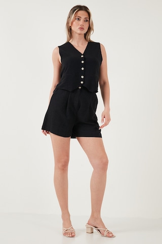 Lela Pamuk Ve Keten Karışımlı Slim Fit Yelek Şort Bayan Takım 5866118 Siyah