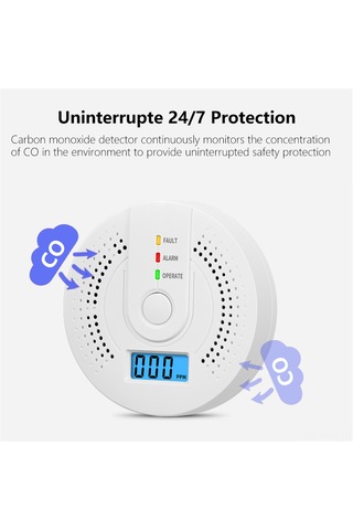 Geeksen 3 Adet Karbon Monoksit Dedektörü - Lcd Gösterge, 85db Sesli Ve Işıkli Alarm, Taşınabilir Kullanim, Elektrokimyasal Sensör