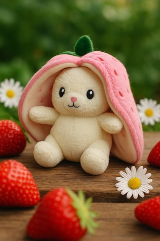Sevimli Çilek Tavşan Peluş Çantalı Hediyelik 50 Cm Oyuncak PEMBE