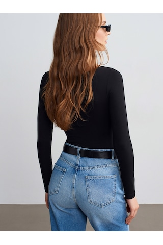 Dilvin 32549 Kayık Yaka Bodysuit-siyah Siyah