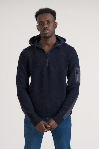 Regular Fit Kapşonlu Yan Fermuarlı Cepli Peluş Sweatshirt Lacivert