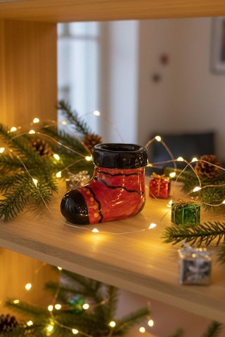 Kırmızı Bot Formlu Seramik Şamdan Çok Renkli