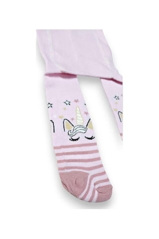 Desenli Kız Çocuk Koton Külotlu Çorap Pembe