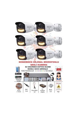 6 Lı Sesli Güvenlik Kamerası 5 Mp Gece Renkli Yüz Ve Araç Tanımalı Full Hd Kamera Sistemi