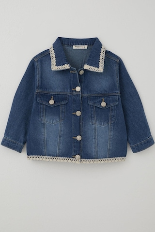 Breeze Kız Çocuk Jean Ceket Yaka & Alt Kısmı Güpür Cep Kapak Detaylı 3-7 Yaş, Mavi Mavi