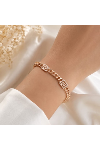 Xp Jewelry Taşlı Kare Labirent Bileklik Rose Gold Premium