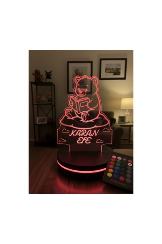 Kişiye Özel İsimli Ayıcık 3d Led Gece Lambası 10 Renk Kumandalı