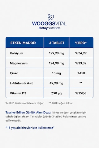 Kalsiyum, Magnezyum Ve Çinko İçeren Takviye Edici Gıda 120 Tablet