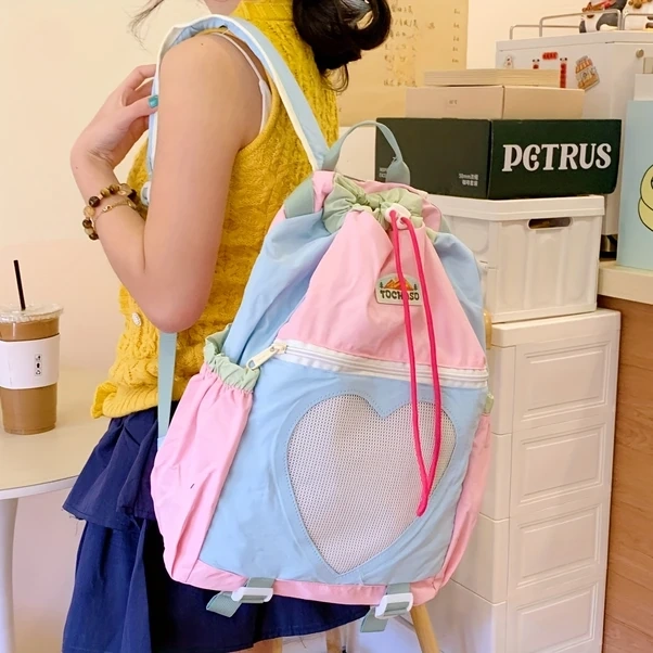 Elmpaly Pembe Hafif Hızlı Kuruma Sırt Çantası Ayarlanabilir Askı Kalp Desenli Pembe