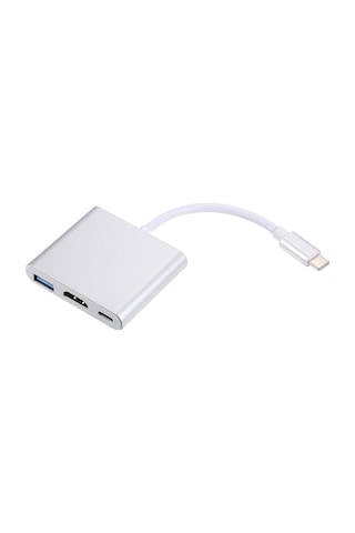 Yaozixa Type-c'den Hdmı+usb3.0+type-c'ye 3-in-1 Dönüştürücü, 4k Destekli, Pd Şarj, Gümüş, Alüminyum Kasa, Dönüşümlü Bağlantı
