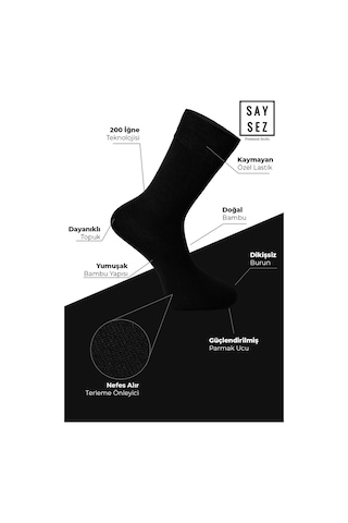 Saysez Bambu Erkek Soket Uzun Siyah Çorap Dikişsiz Premium Kutulu 6'lı Siyah