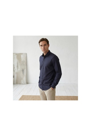 Yusaytr Slim Fit Uzun Kollu Pamuklu Gizli Düğme Yakalı Oxford Gömlek Lacivert Lacivert