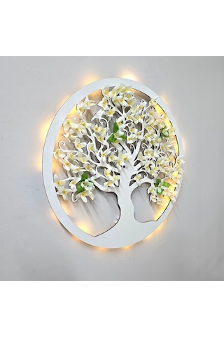 Led Işıklı Ve Beyaz Sakura Hayat Ağacı Tablo 40cm - Beyaz