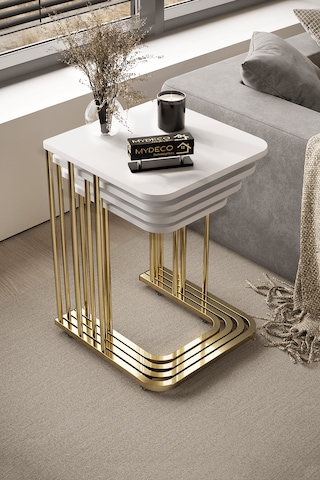 4'lü Zigon Sehpa Gold Ayak Beyaz 18 Mm Mdf