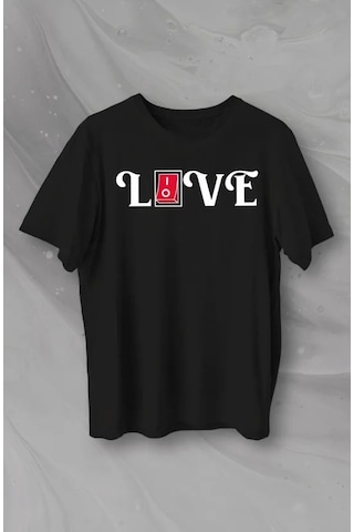 Hazego 14 Şubat Sevgililer Günü Love Baskılı Oversize Bisiklet Yaka T-shirt - Siyah