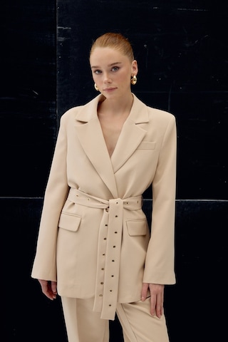 Sateen Serana Kuşak Detaylı Ceket - Bej-137073 Bej