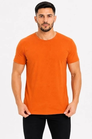 Defymoda Erkek Basic Tişört Bisiklet Yaka Kısa Kol Günlük Yazlık Slim Fit T-shirt - Turuncu