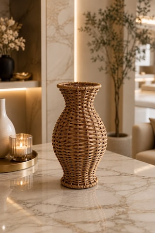 Qerhome Rattan Hasır Dekoratif Vazo - Dekoratif Obje Mln-11431 Ahsap