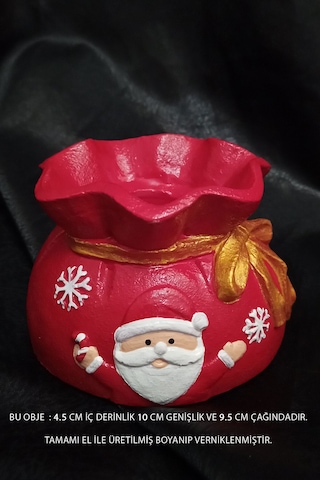 Dekoratif El Yapımı %100 Taş Tozu Sukulent Kaktüs Saksı Noel Temalı Saksı