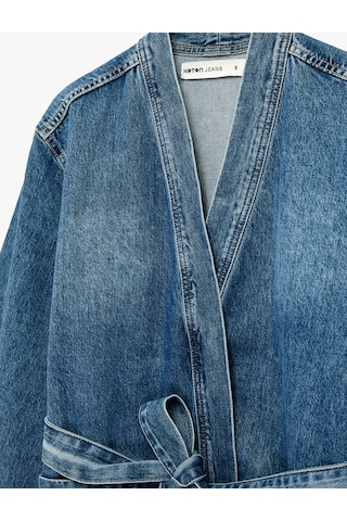 Koton Regular Fit Cepli Uzun Kollu Kemerli Denim Ceket Orta İndigo 6sal60006md