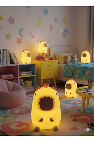 Capy Bara Yumuşak Çocuk Gece Lambası Sarzlı Dokundukça Renk Değişir Beyaz - Krem