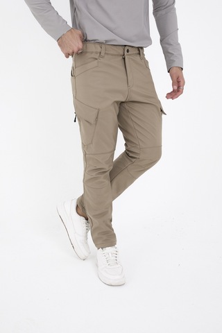 Camp Scoutland Camp593 Outdoor Softshell Su Ve Rüzgara Dayanıklı içi Polarlı Kışlık Erkek Bej Taktik Pantolon Bej