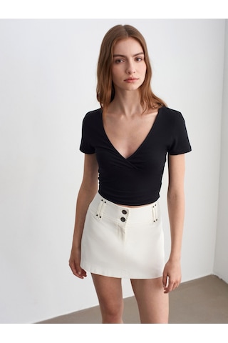 DİLVİN 81082 Pamuk Mini Şort Etek-beyaz