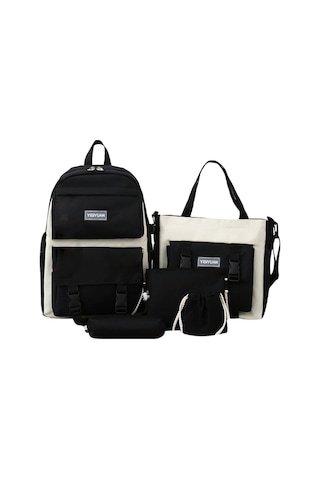 Novahub Renkli Öğrenci Seti: Çanta, Evrak Çantası, El Çantası Ve Kalemlik Beyaz - Siyah Beyaz-siyah Beyaz - Siyah