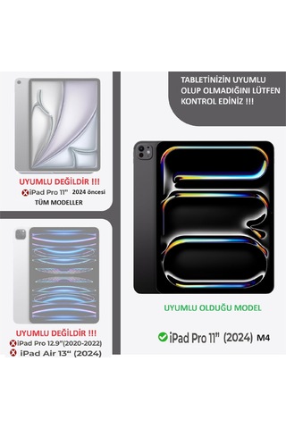 Apple Uyumlu iPad, Pro 11 İnç M4 2024 Kılıf 360 Dönebilen Standlı Case A2836 A2837 A3006