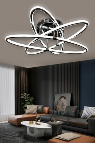 Atom Çift Ledli 3 Kol Led Avize - Kumandalı / Krom Krom