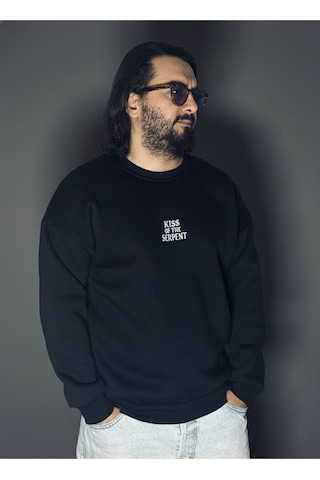 Dark Line Kiss Of The Serpent Sırt Baskılı %100 Pamuk Unisex Siyah Oversize Sweatshirt Siyah