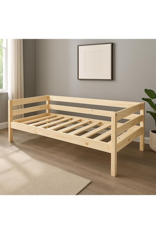 Ahşap Sedir Kanepe 80x160 Cm İç Ölçü Mindersiz Doğal Natural Masif Ahşap Bej
