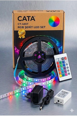 5 Metre+kumanda+trafo+3renk+cata 4557 Rgb Şerit Led Seti Rastgele Renk