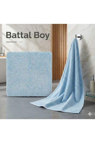 2 Li Battal Boy Banyo Havlu Seti - 100% Pamuk 90x170 Cm + 50x90 Cm Ekstra Yumuşak Emici Havlu İndigo