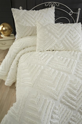 Çeyiz Diyarı Pine 3 Parça Çift Kişilik Pike Takımı Krem