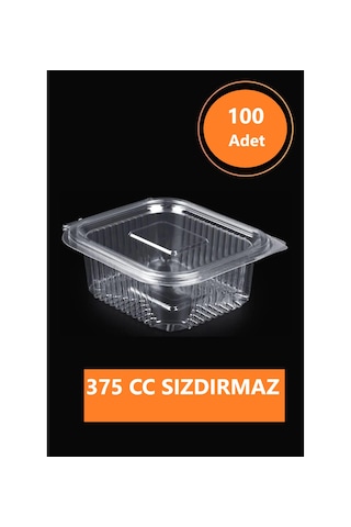 Sızdırmaz Düz Kapaklı Şeffaf Plastik Kap 375 Cc Kapasiteli, 100 Adet, Gıda Saklama Ve Servis Kabı Şeffaf Gri